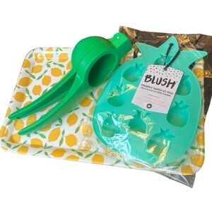 Silicone Teal Pineapple Ice Cube Mold With Citrus Press And lemon Tray